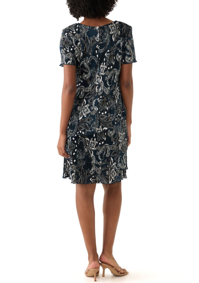 Womens V-Neck Paisley Print Crepe A-Line Dress