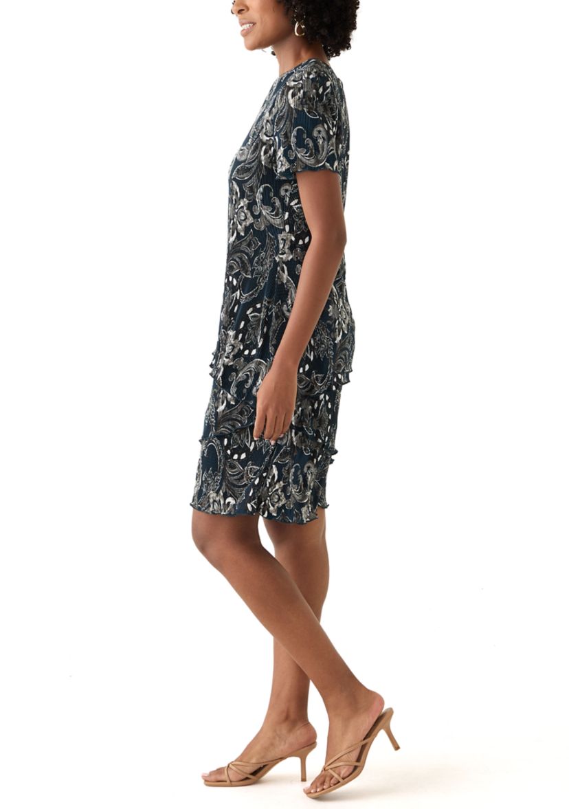 Womens V-Neck Paisley Print Crepe A-Line Dress