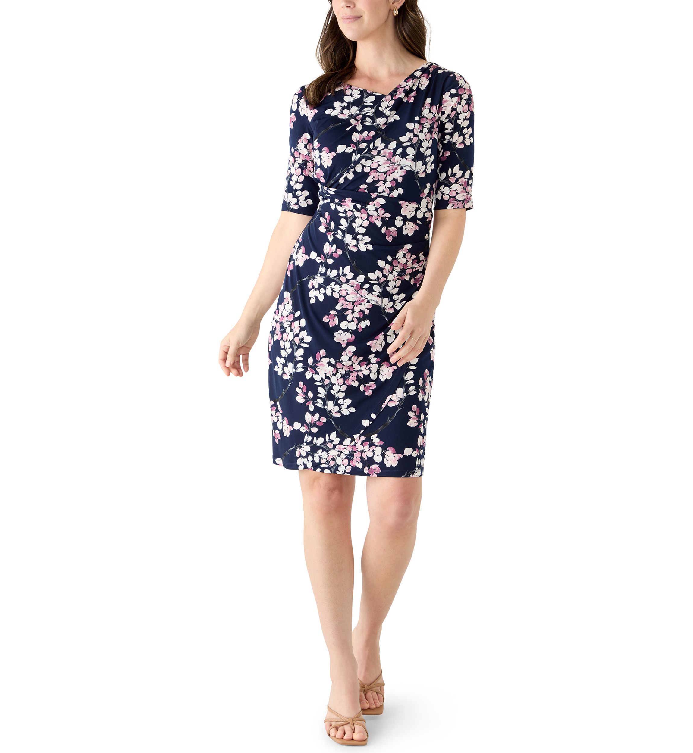 slim fit dress slacks Connected Apparel Boat Neck Chiffon Sleeve Sequined Lace Dress