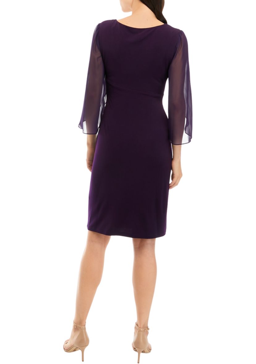 Womens Solid Dress with Chiffon Sleeves