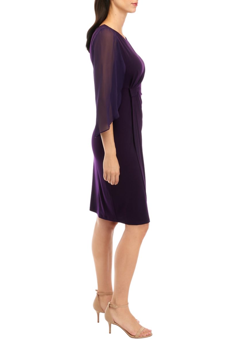 Womens Solid Dress with Chiffon Sleeves
