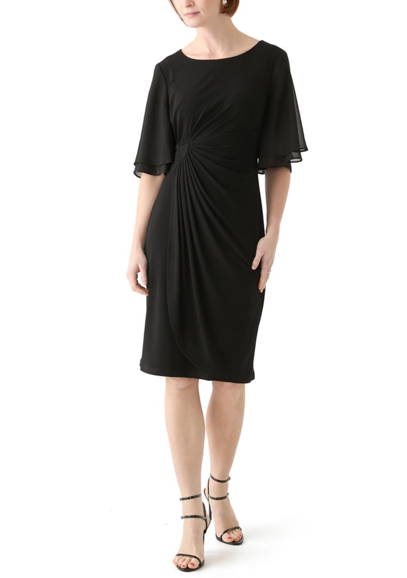 Womens Short Sleeve Crew Neck Solid Sheath Dress