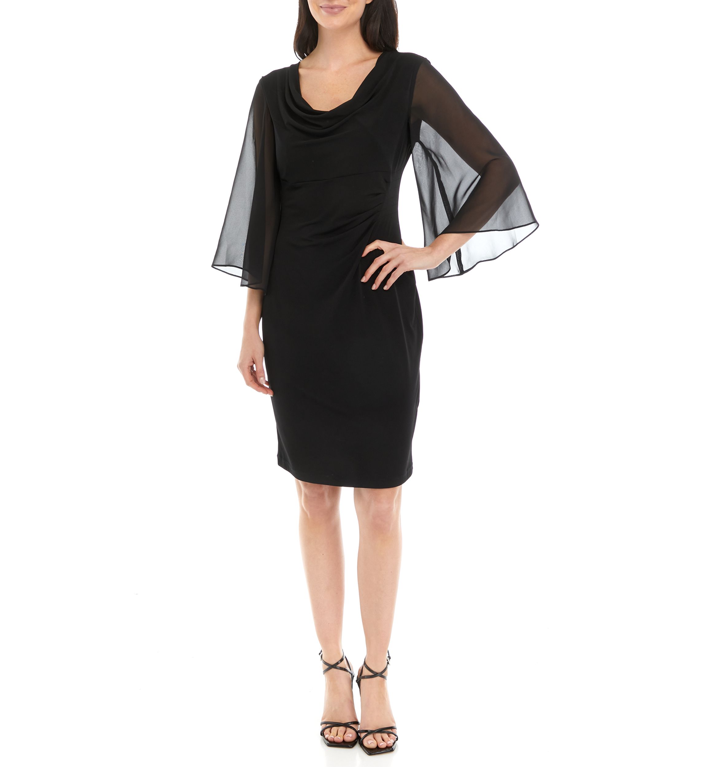 Womens Cowl Neck Chiffon Flutter Sleeve Dress 