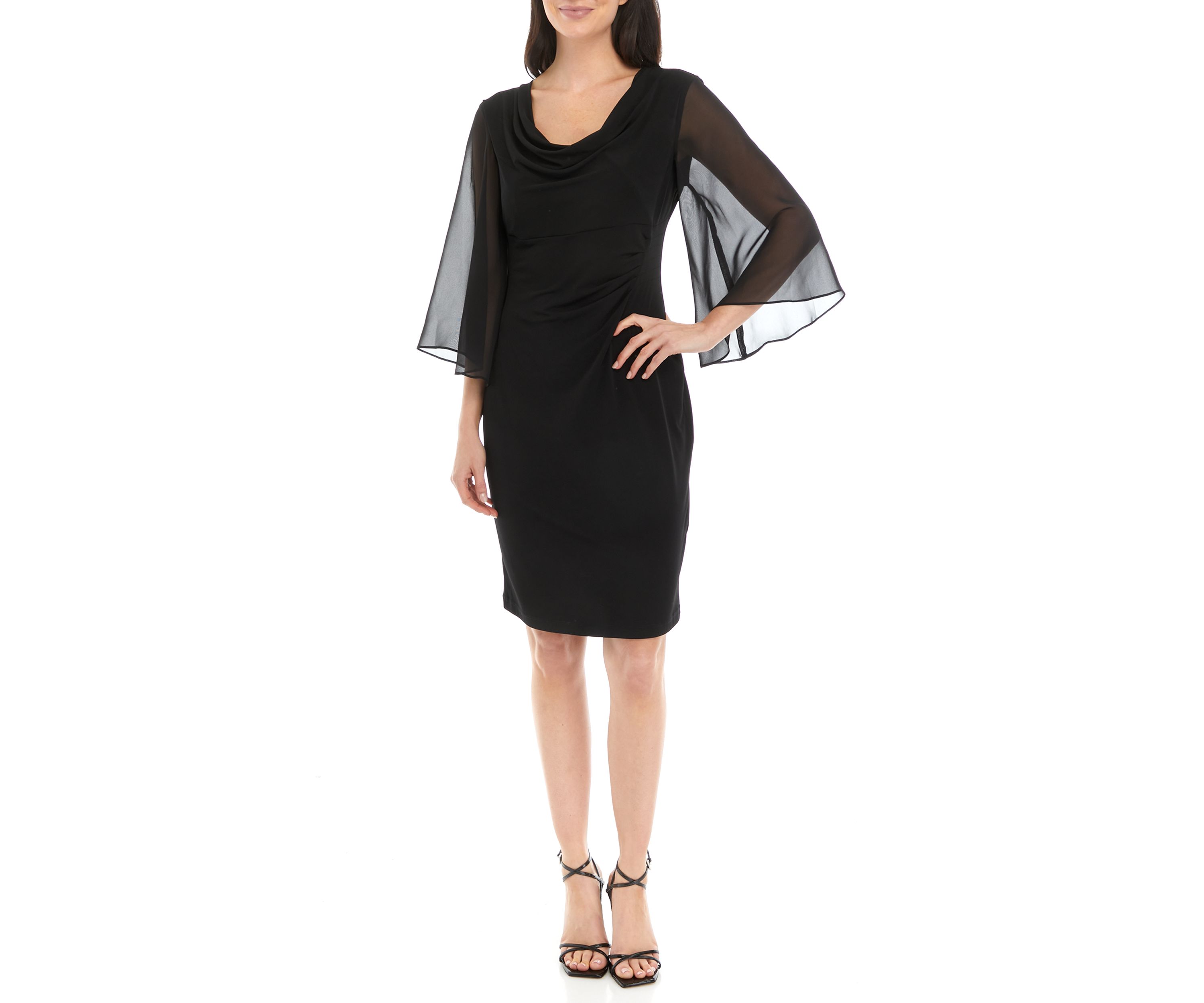 Womens Cowl Neck Chiffon Flutter Sleeve Dress 