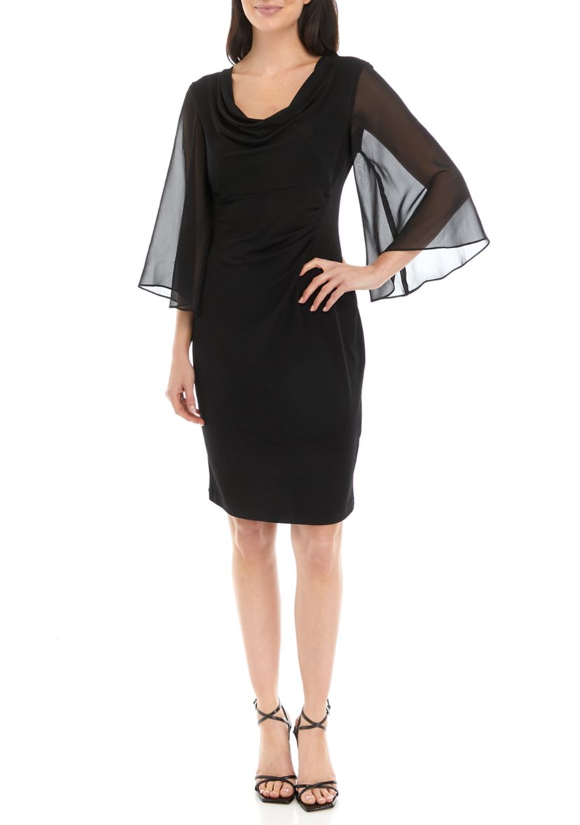 Womens Cowl Neck Chiffon Flutter Sleeve Dress 