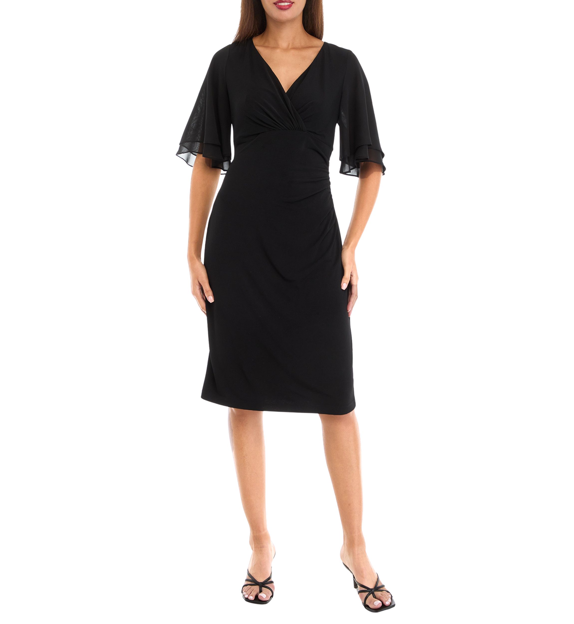 Womens Short Sleeve V-Neck Solid Sheath Dress