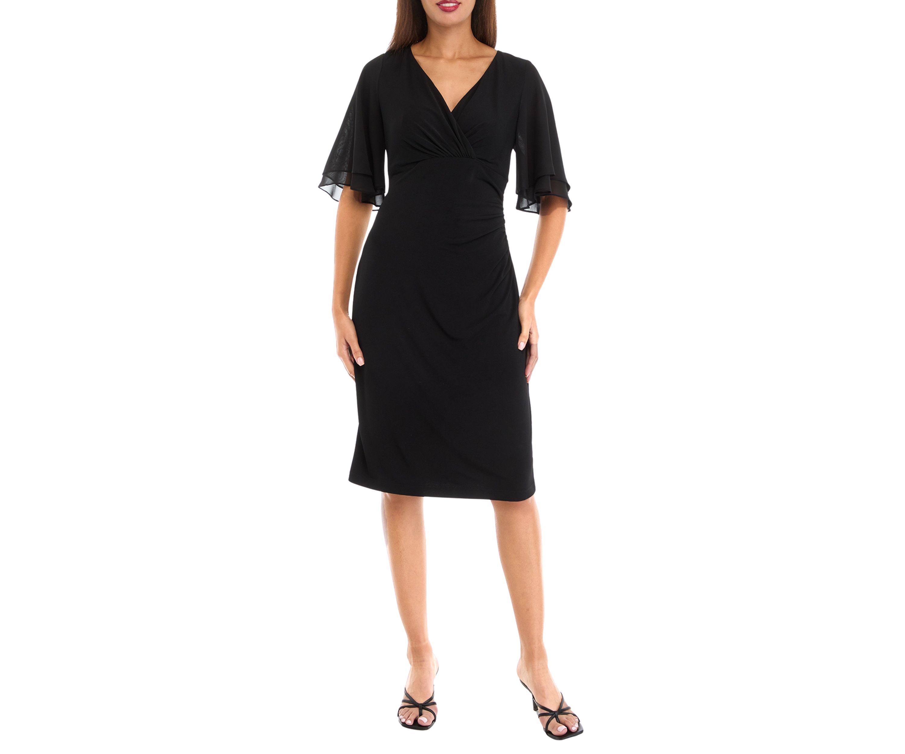 Womens Short Sleeve V-Neck Solid Sheath Dress