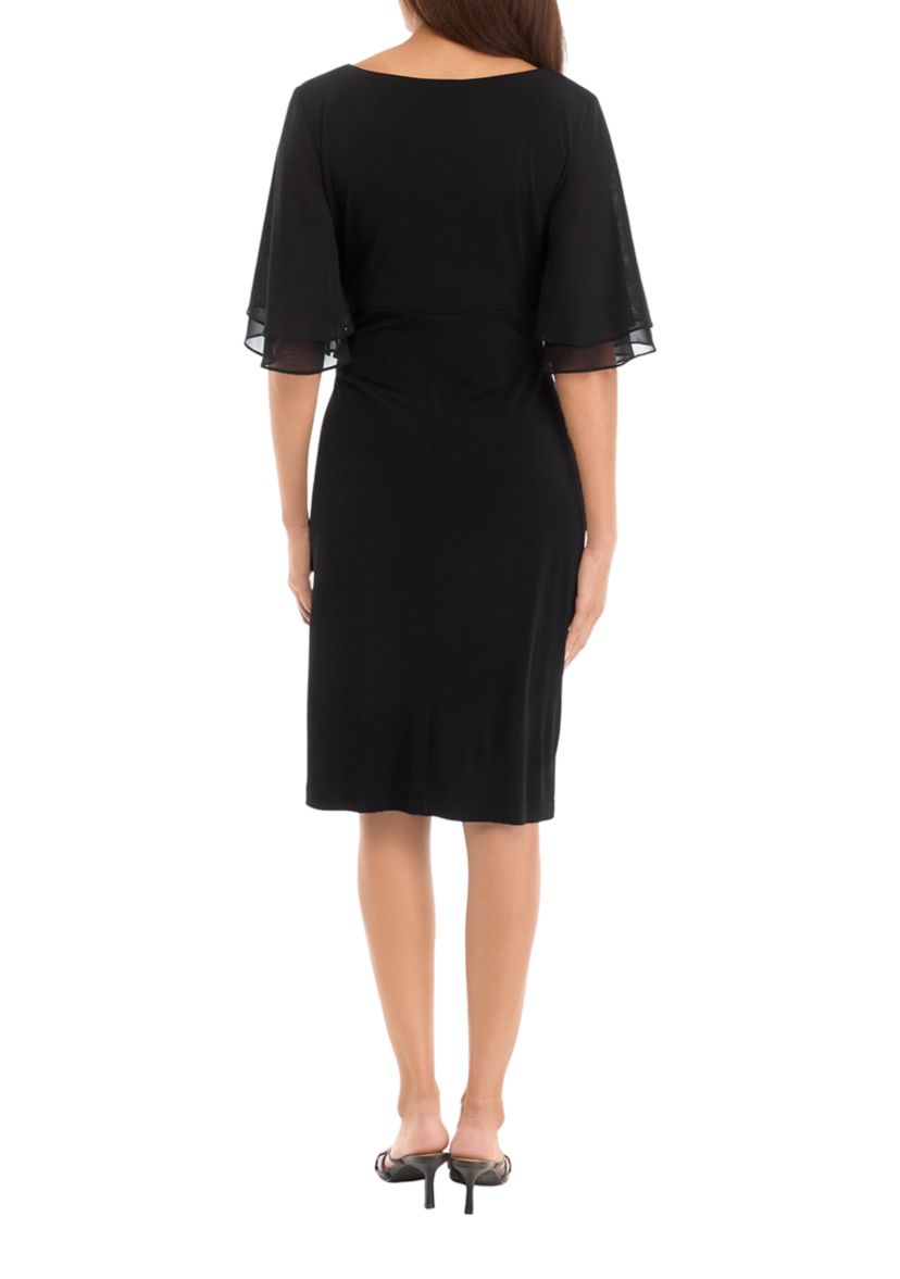 Womens Short Sleeve V-Neck Solid Sheath Dress