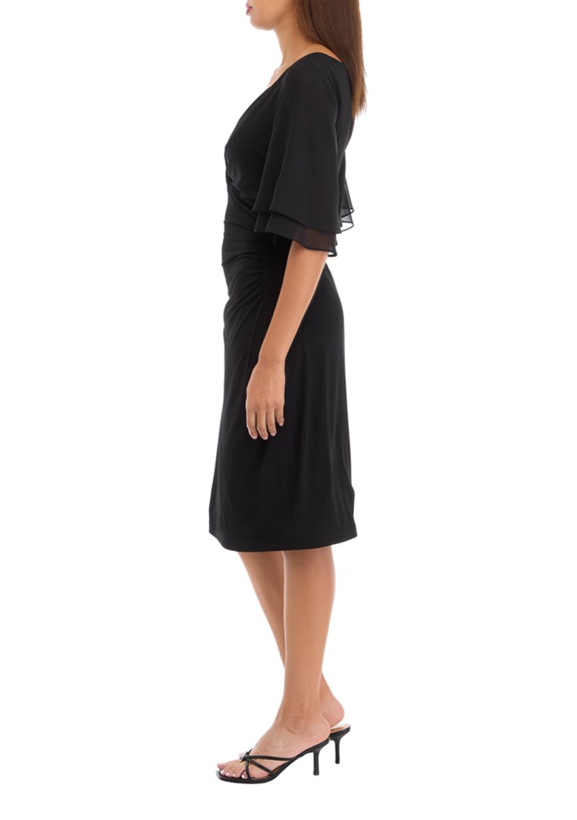 Womens Short Sleeve V-Neck Solid Sheath Dress
