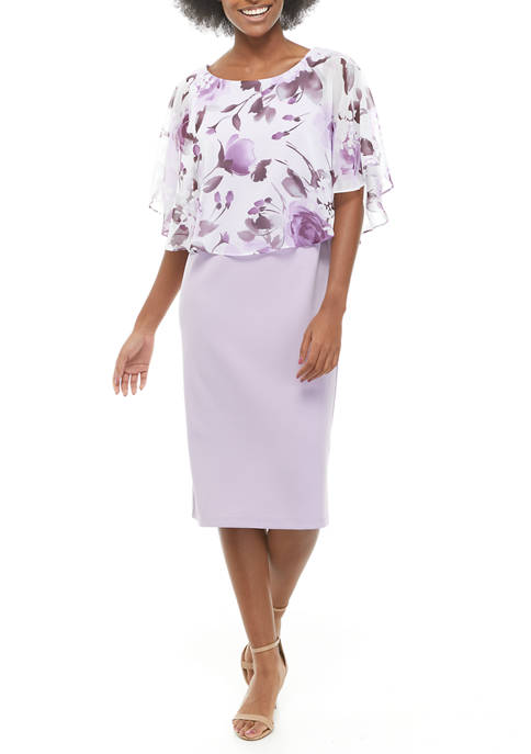 Connected Apparel Womens Cape Sleeve Floral Dress