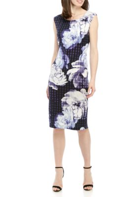 Connected Apparel Cap Sleeve Large Floral Sheath Dress | belk