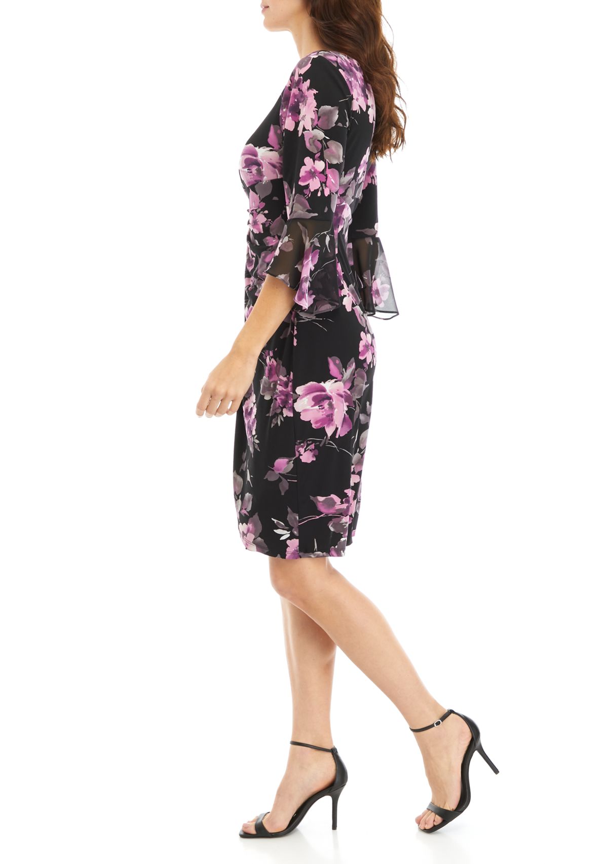 Womens 3/4 Sleeve Abstract Floral Print Sheath Dress