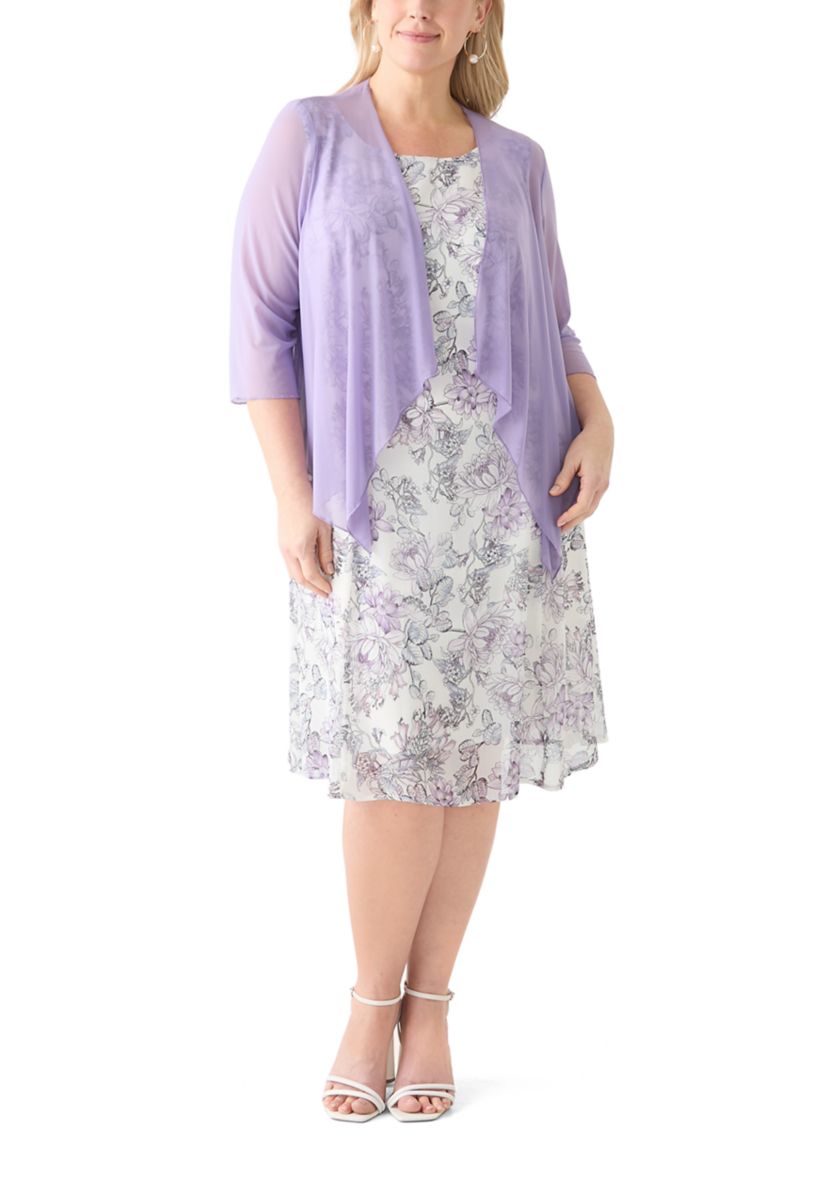 Plus Size Floral Print Dress with Jacket 