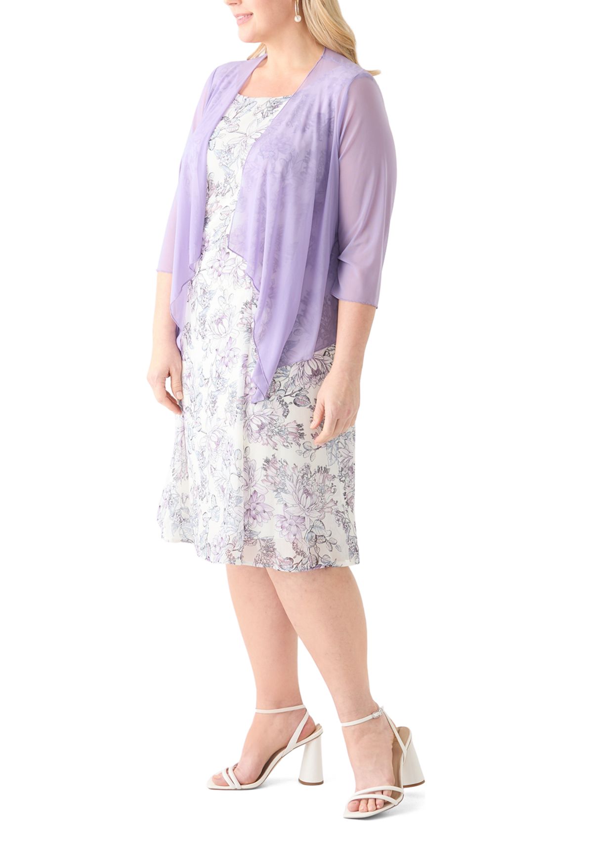 Plus Size Floral Print Dress with Jacket 