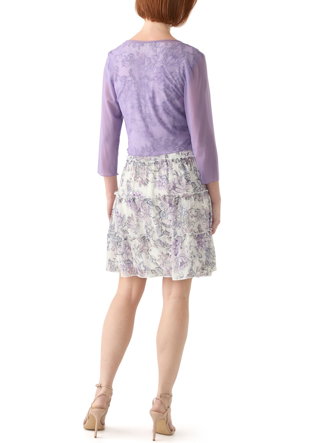 Womens 3/4 Sleeve Crew Neck Floral Print Jacket Dress