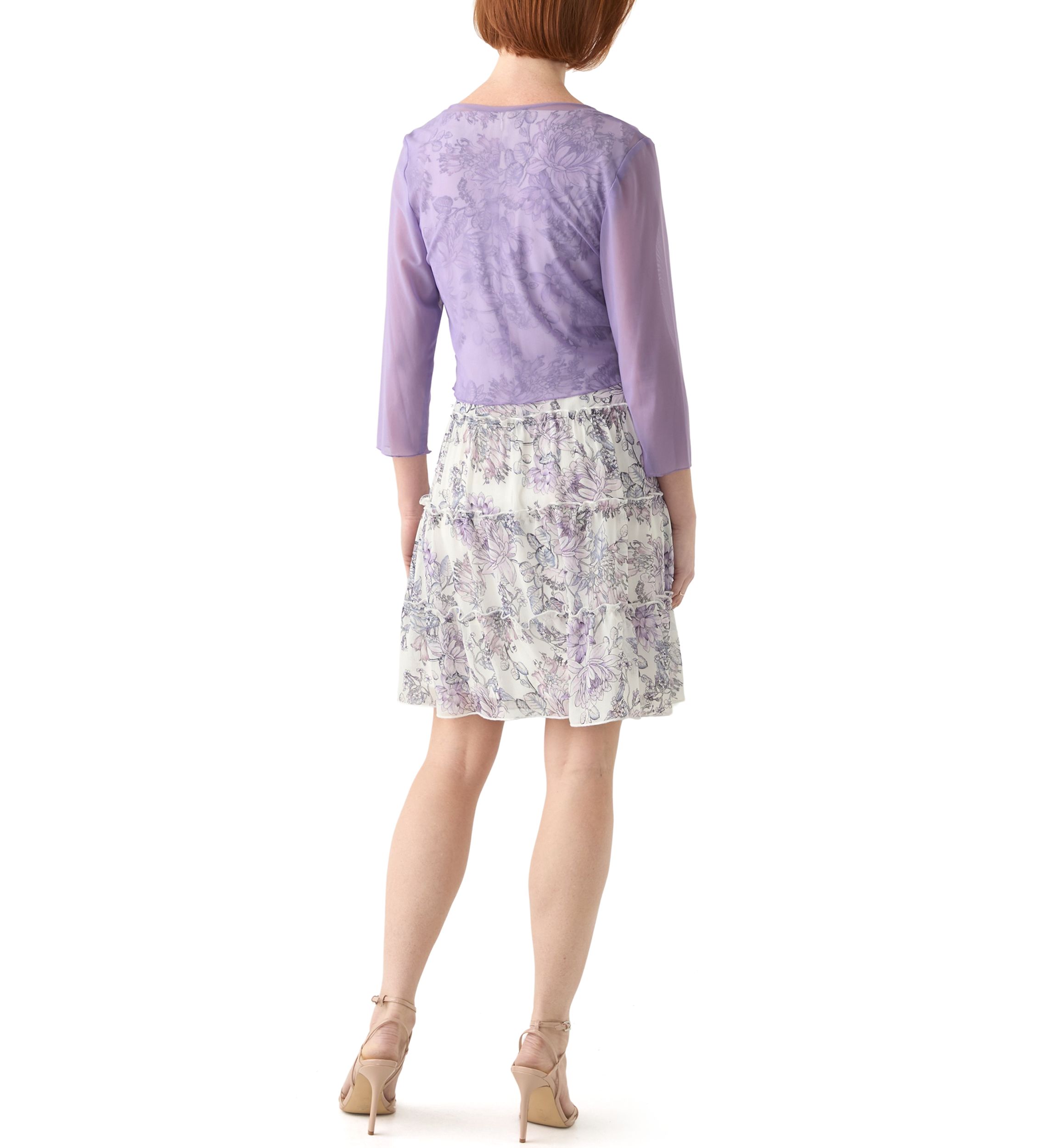 Womens 3/4 Sleeve Crew Neck Floral Print Jacket Dress
