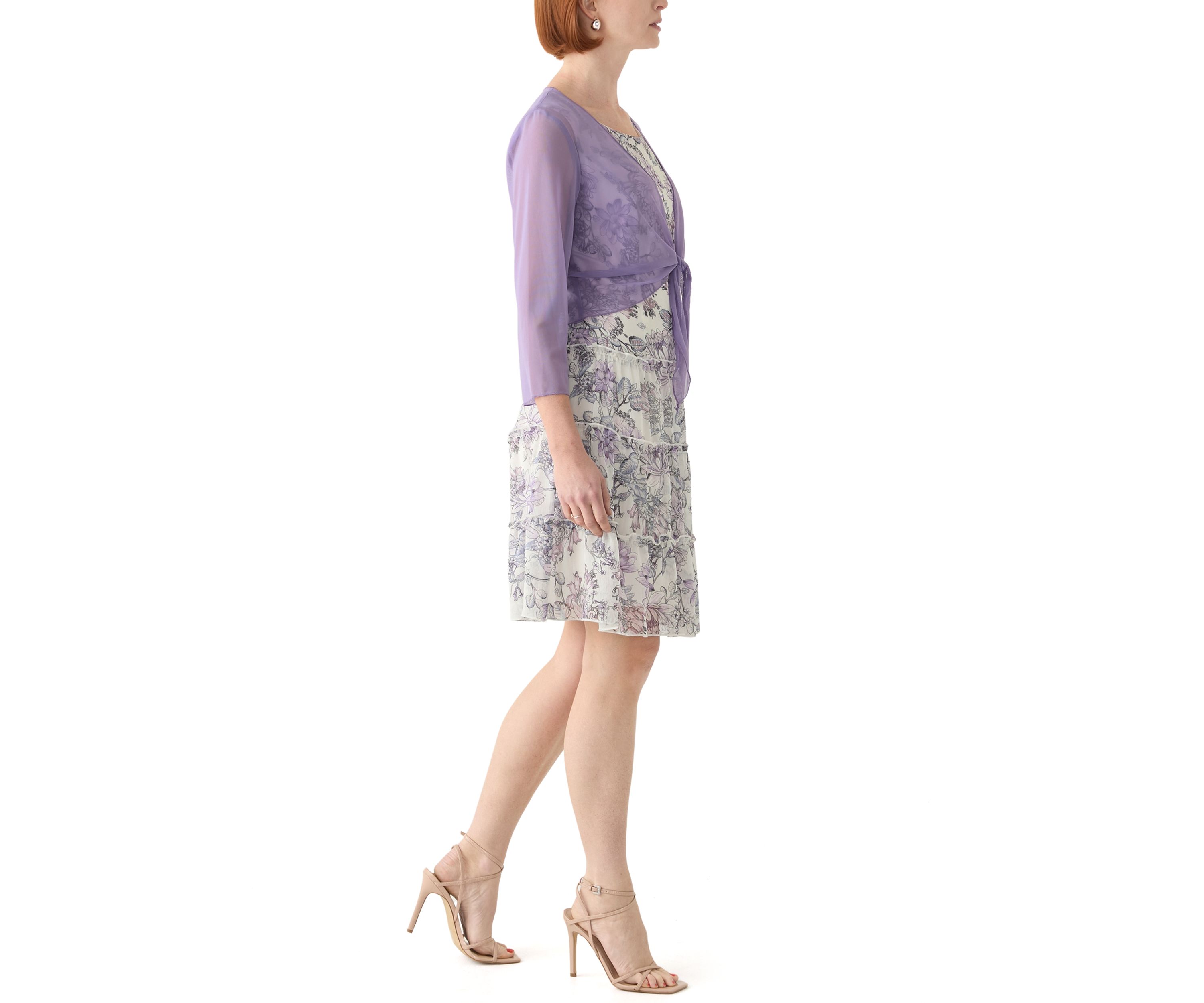 Womens 3/4 Sleeve Crew Neck Floral Print Jacket Dress
