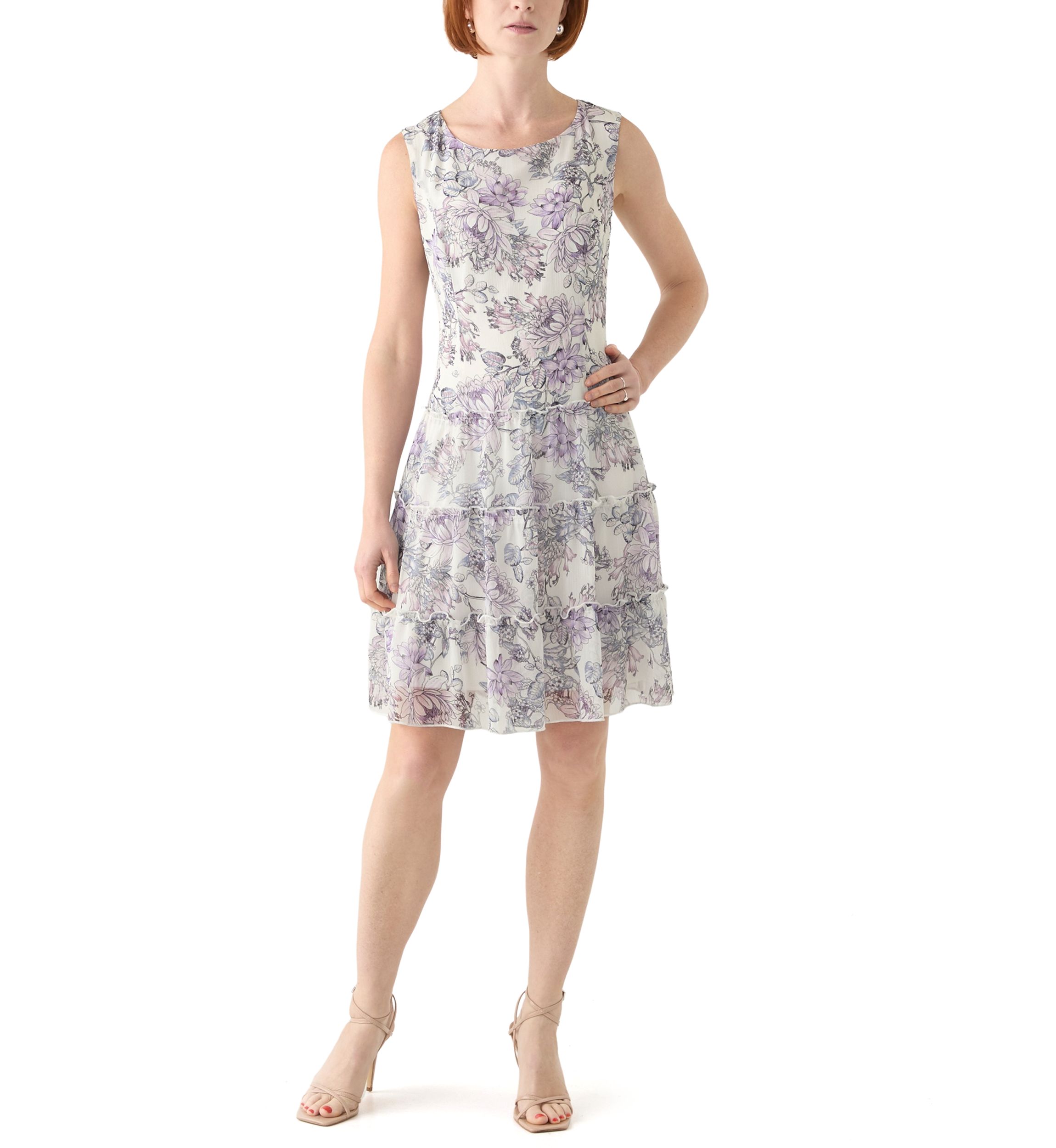 Womens 3/4 Sleeve Crew Neck Floral Print Jacket Dress