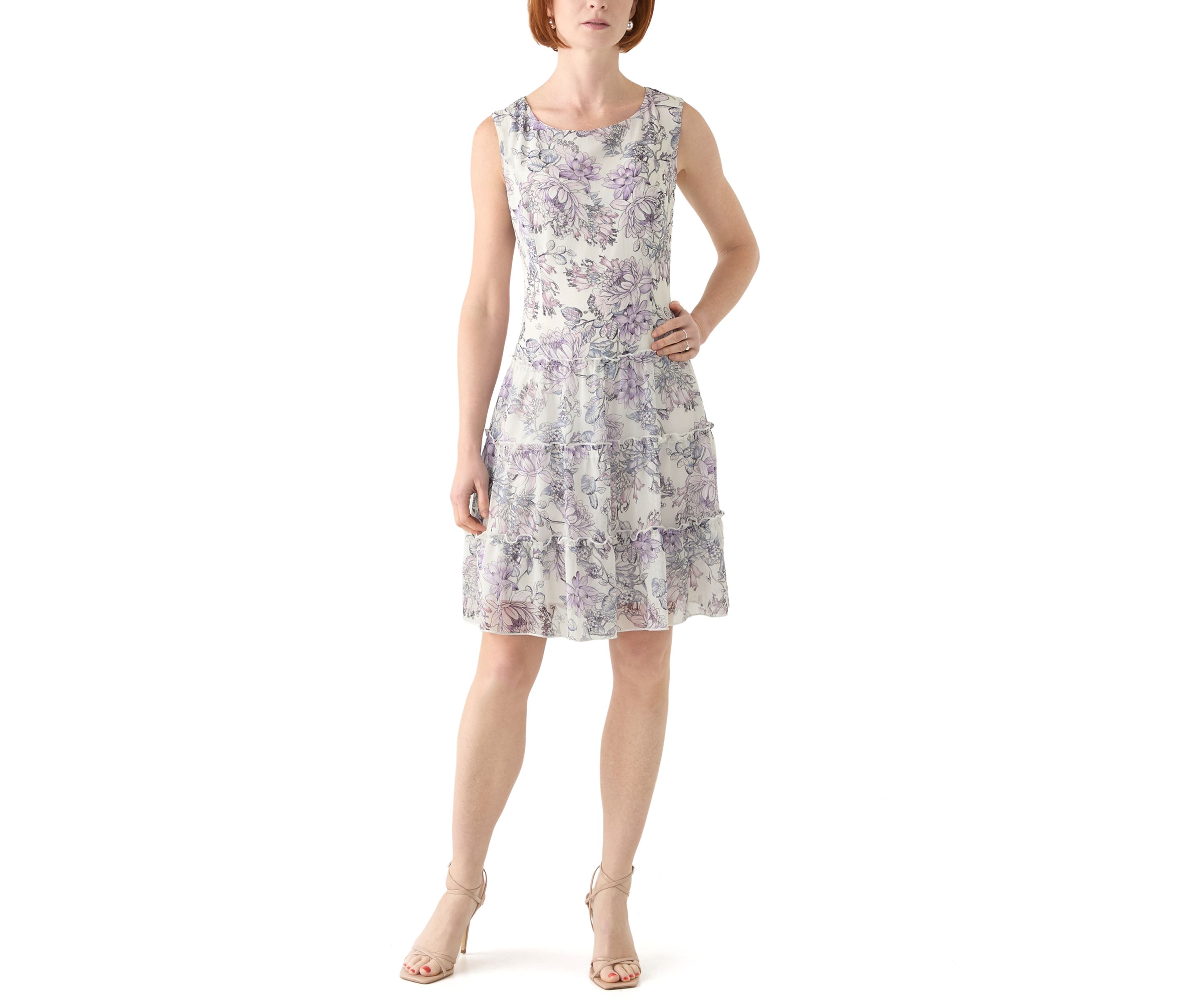 Womens 3/4 Sleeve Crew Neck Floral Print Jacket Dress
