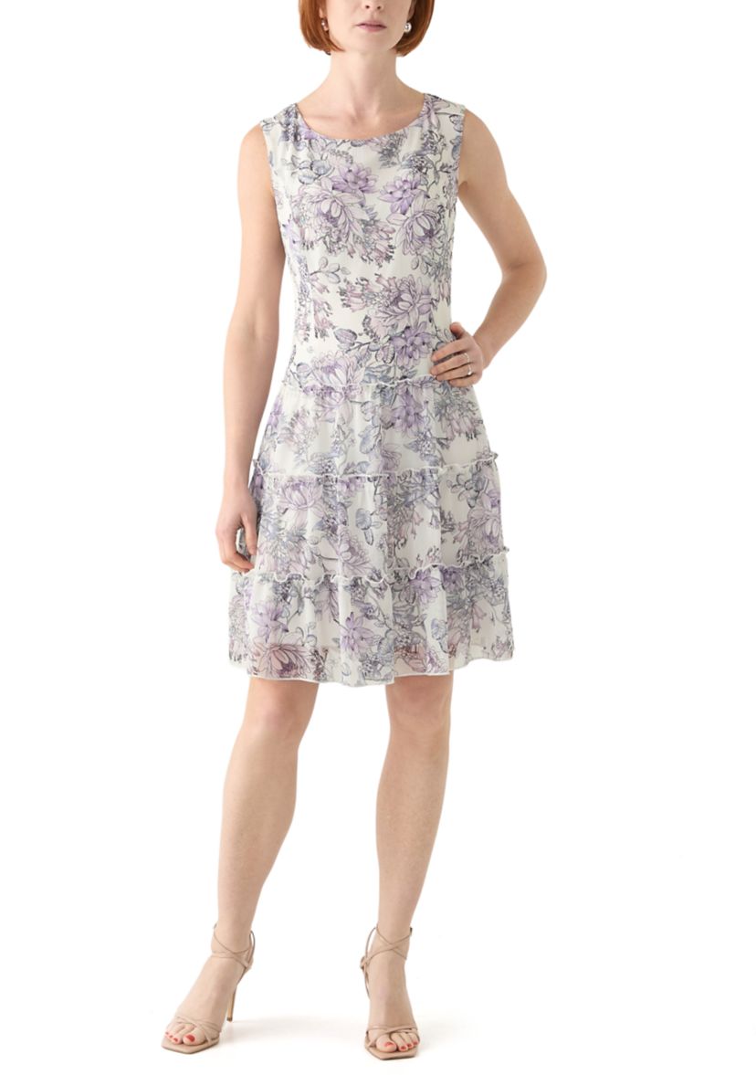Womens 3/4 Sleeve Crew Neck Floral Print Jacket Dress
