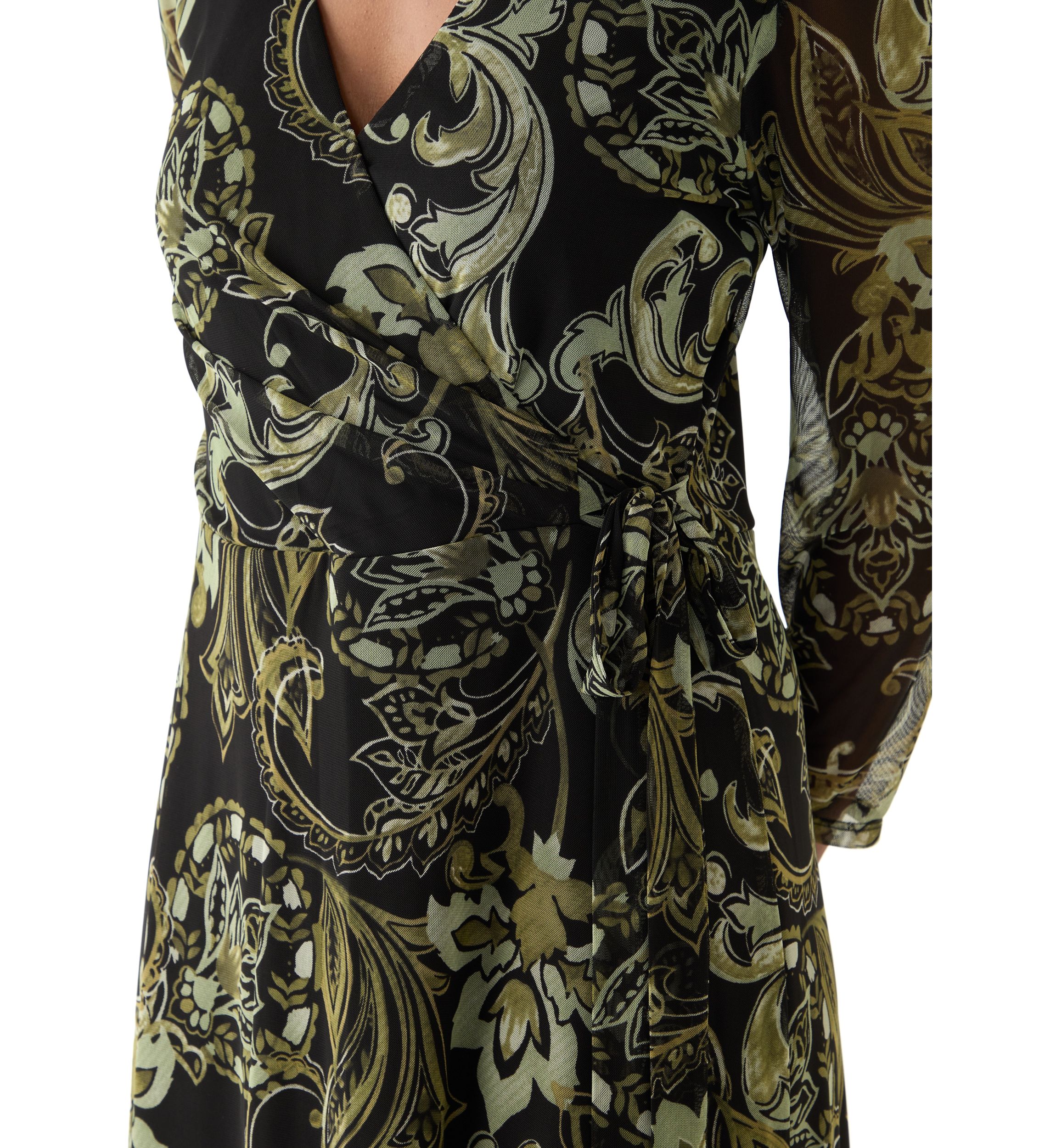 Womens Long Sleeve V-Neck Paisley A-Line Dress