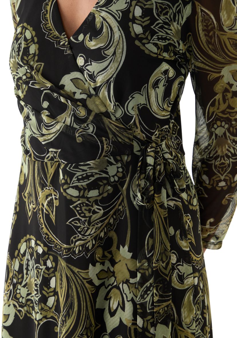 Womens Long Sleeve V-Neck Paisley A-Line Dress