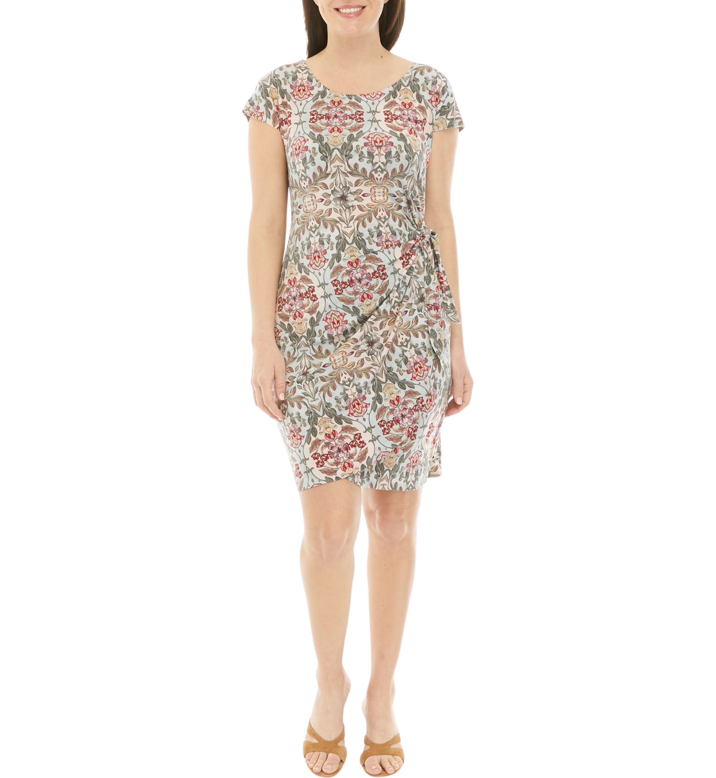 Womens Side Knot Medallion Print Sheath Dress