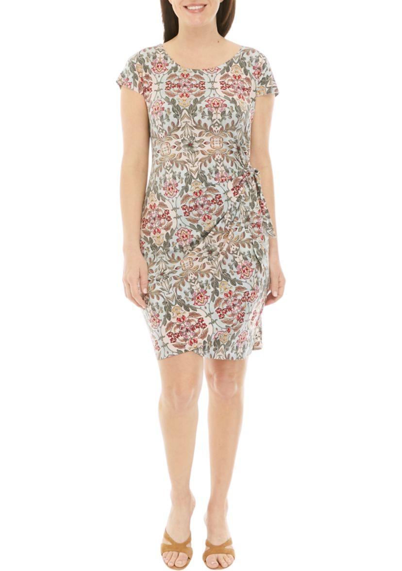 Womens Side Knot Medallion Print Sheath Dress