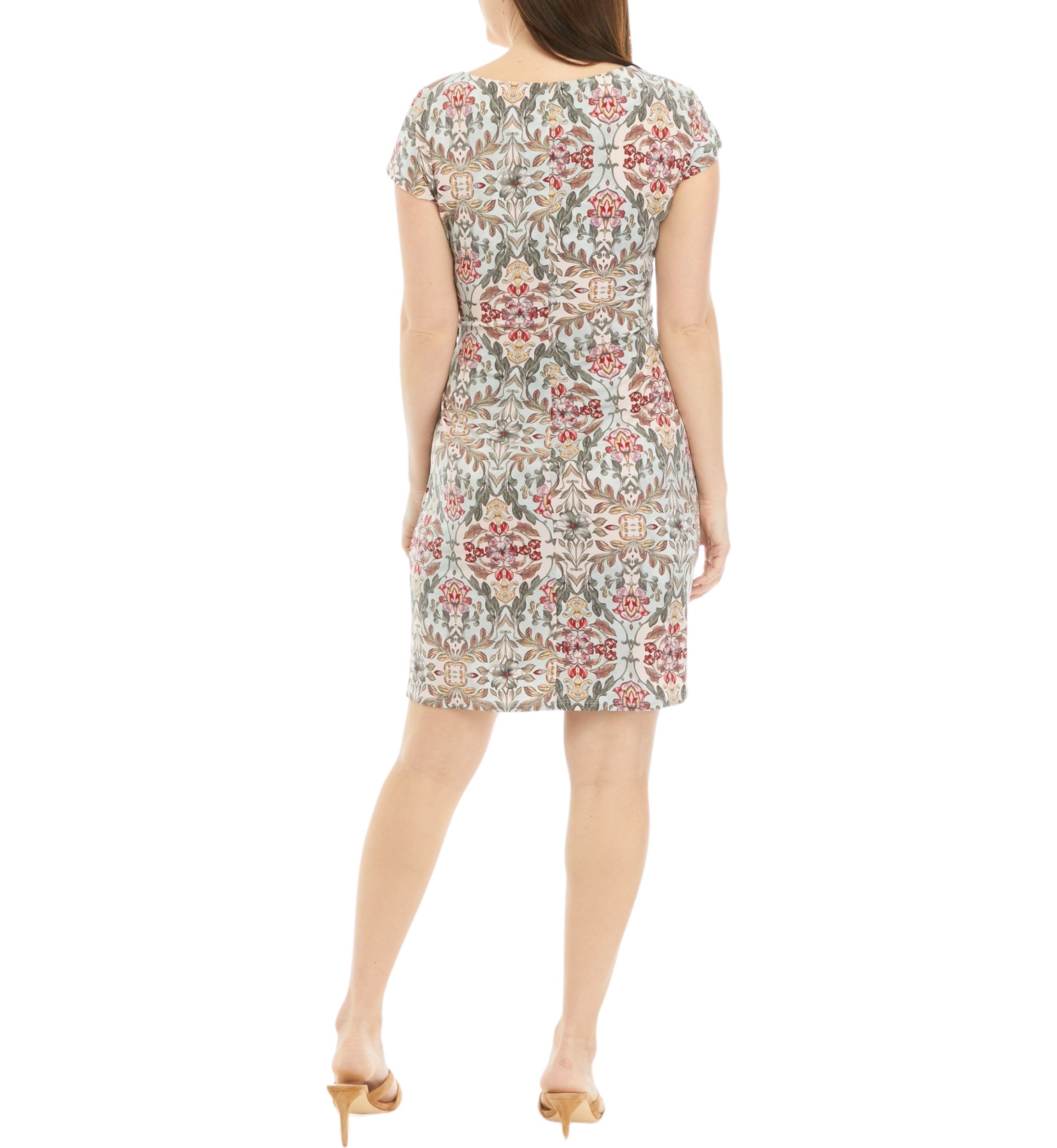 Womens Side Knot Medallion Print Sheath Dress