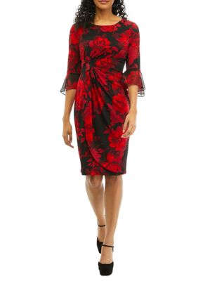 Connected Apparel Women s 3 4 Bell Sleeve Floral Printed Sheath Dress belk