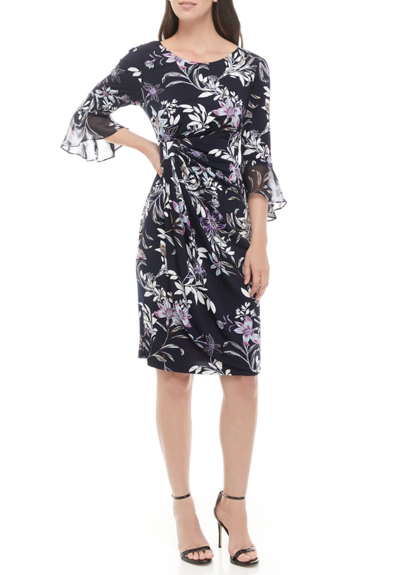 Womens Bell Sleeve Floral Print Dress