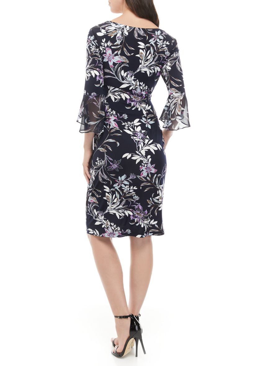 Womens Bell Sleeve Floral Print Dress