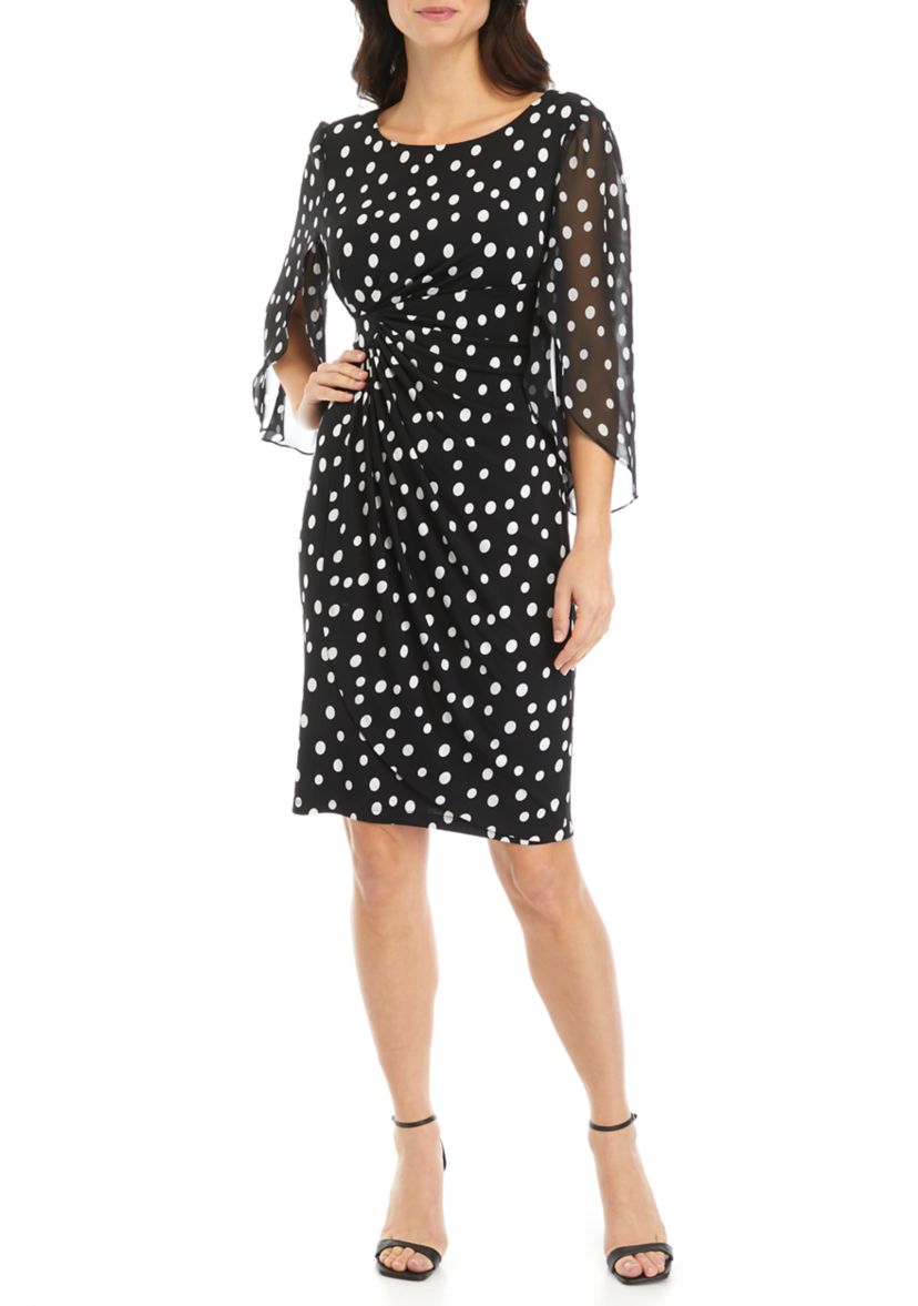 Womens 3/4 Sleeve Dot Print Sheath Dress