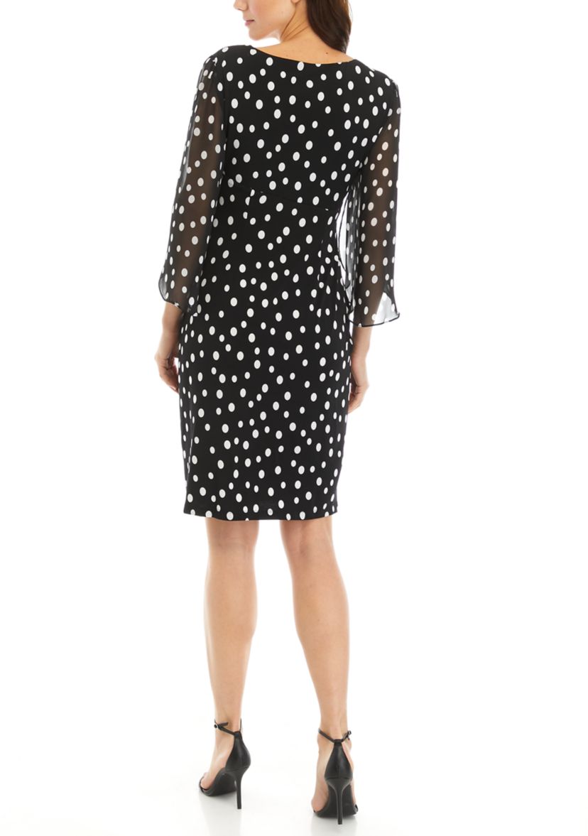 Womens 3/4 Sleeve Dot Print Sheath Dress