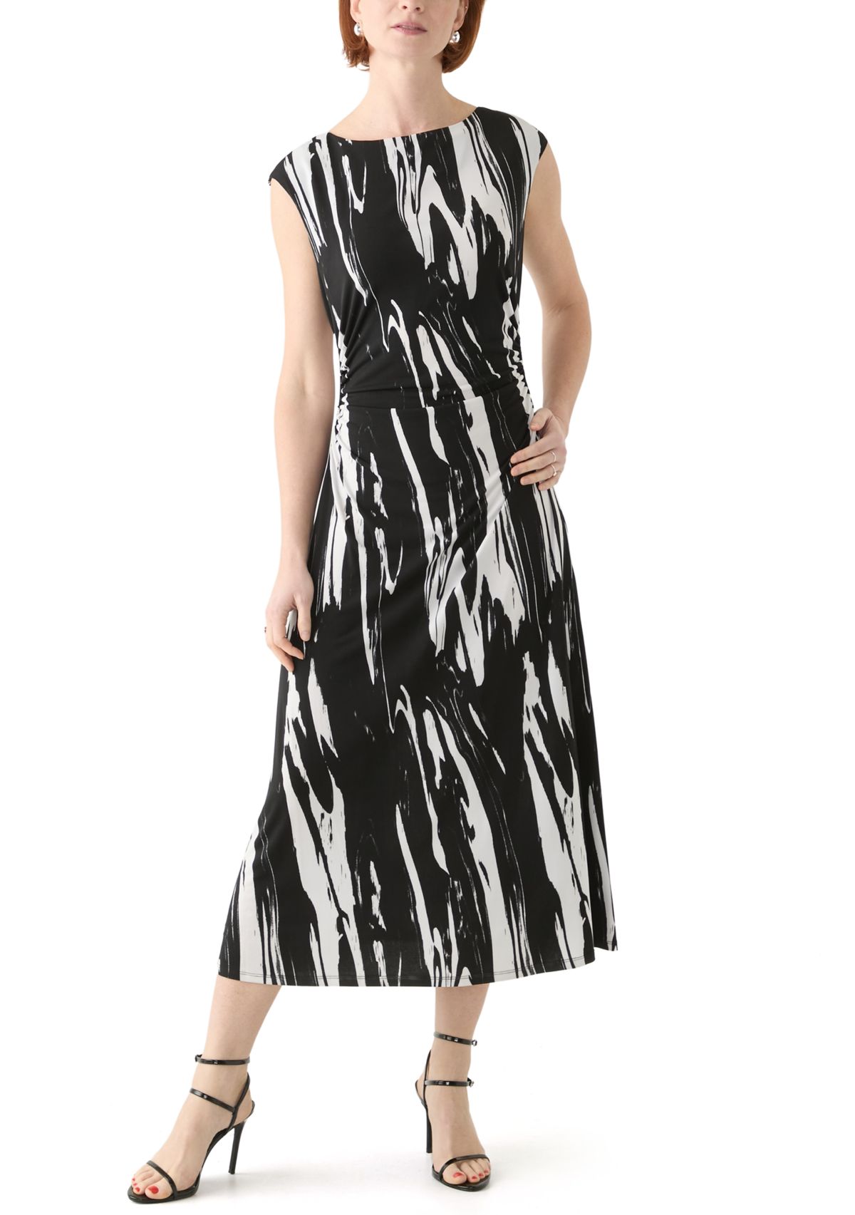 Womens Short Sleeve Crew Neck Abstract Print Dress