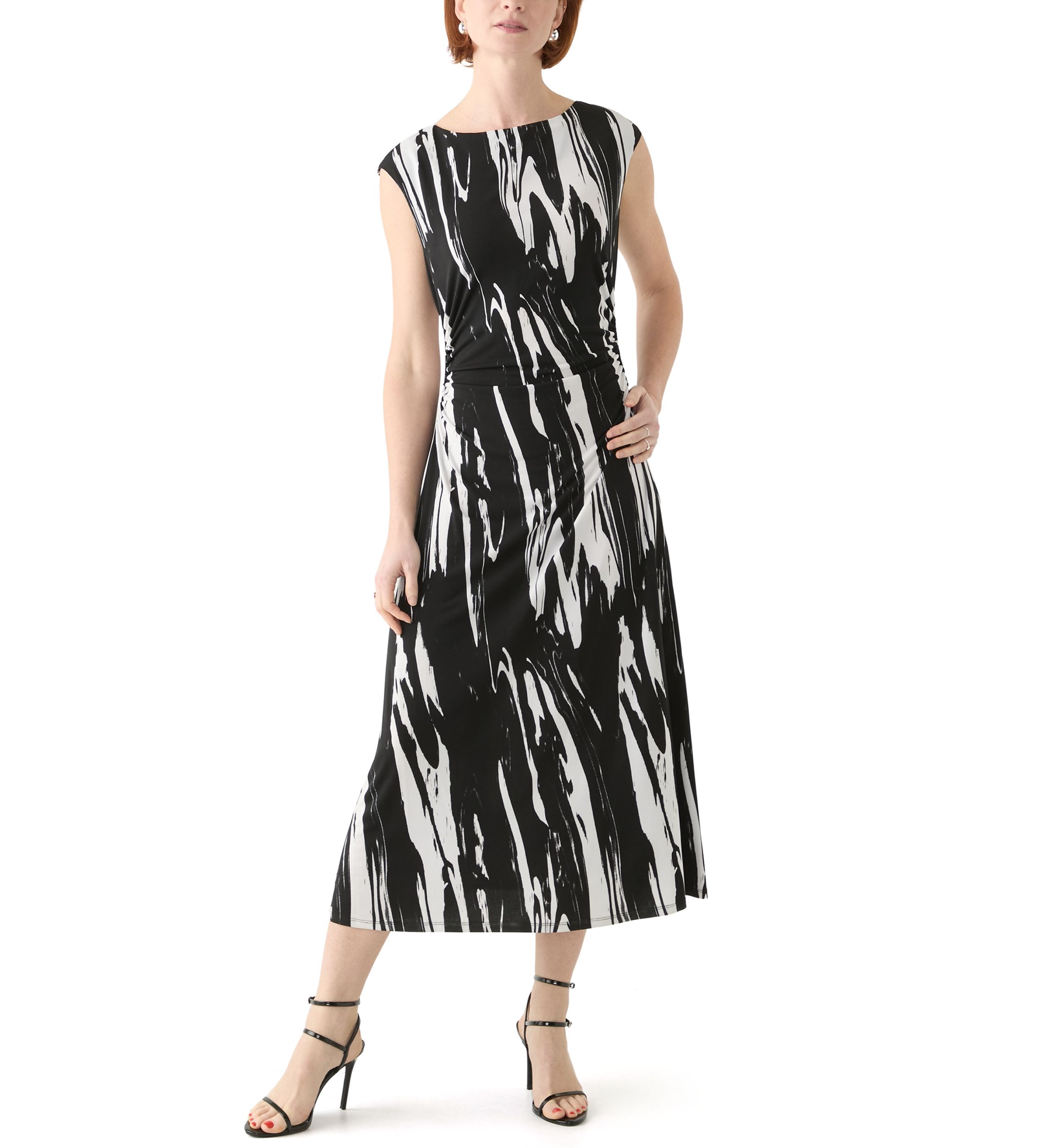 Womens Short Sleeve Crew Neck Abstract Print Dress