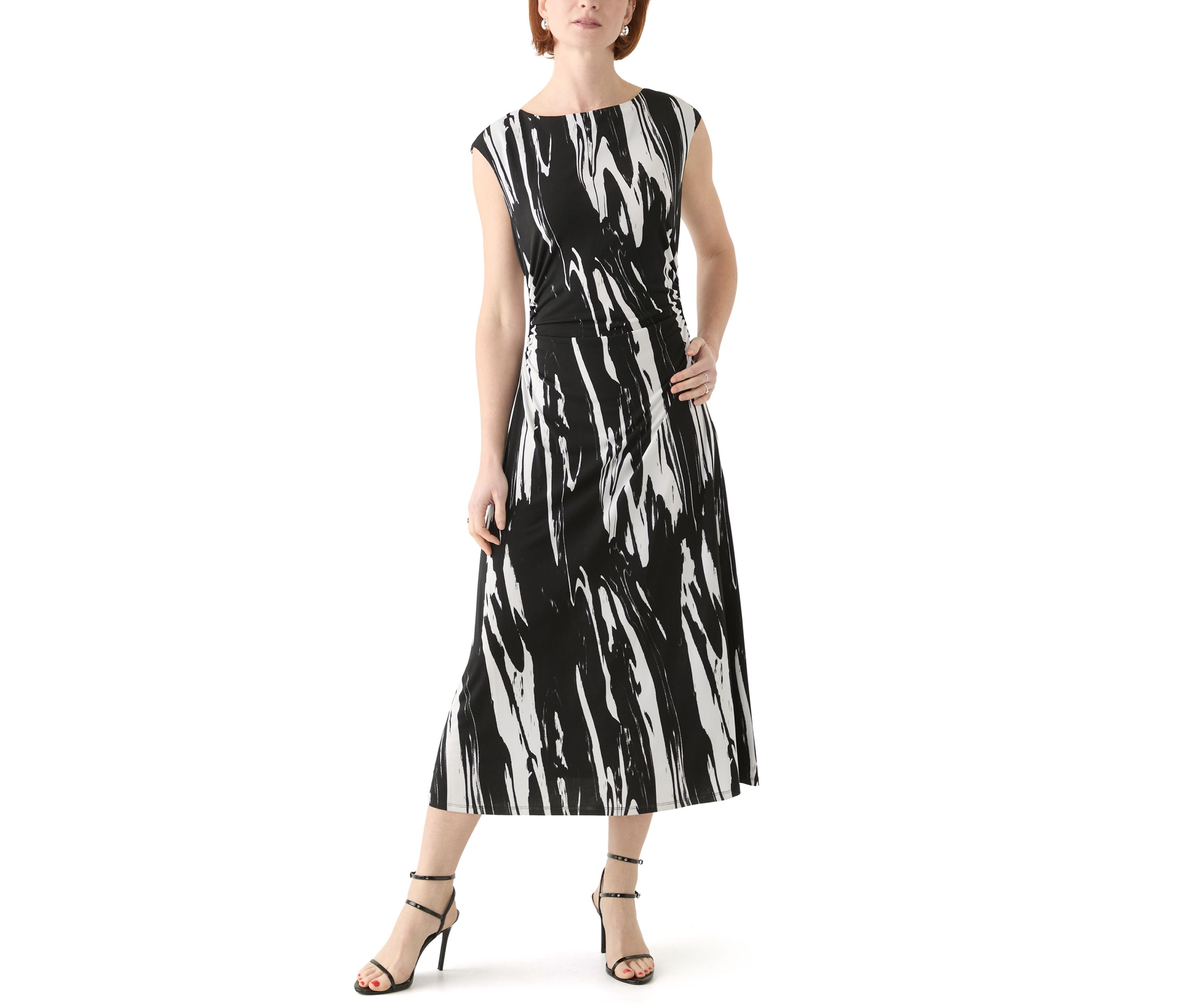 Womens Short Sleeve Crew Neck Abstract Print Dress