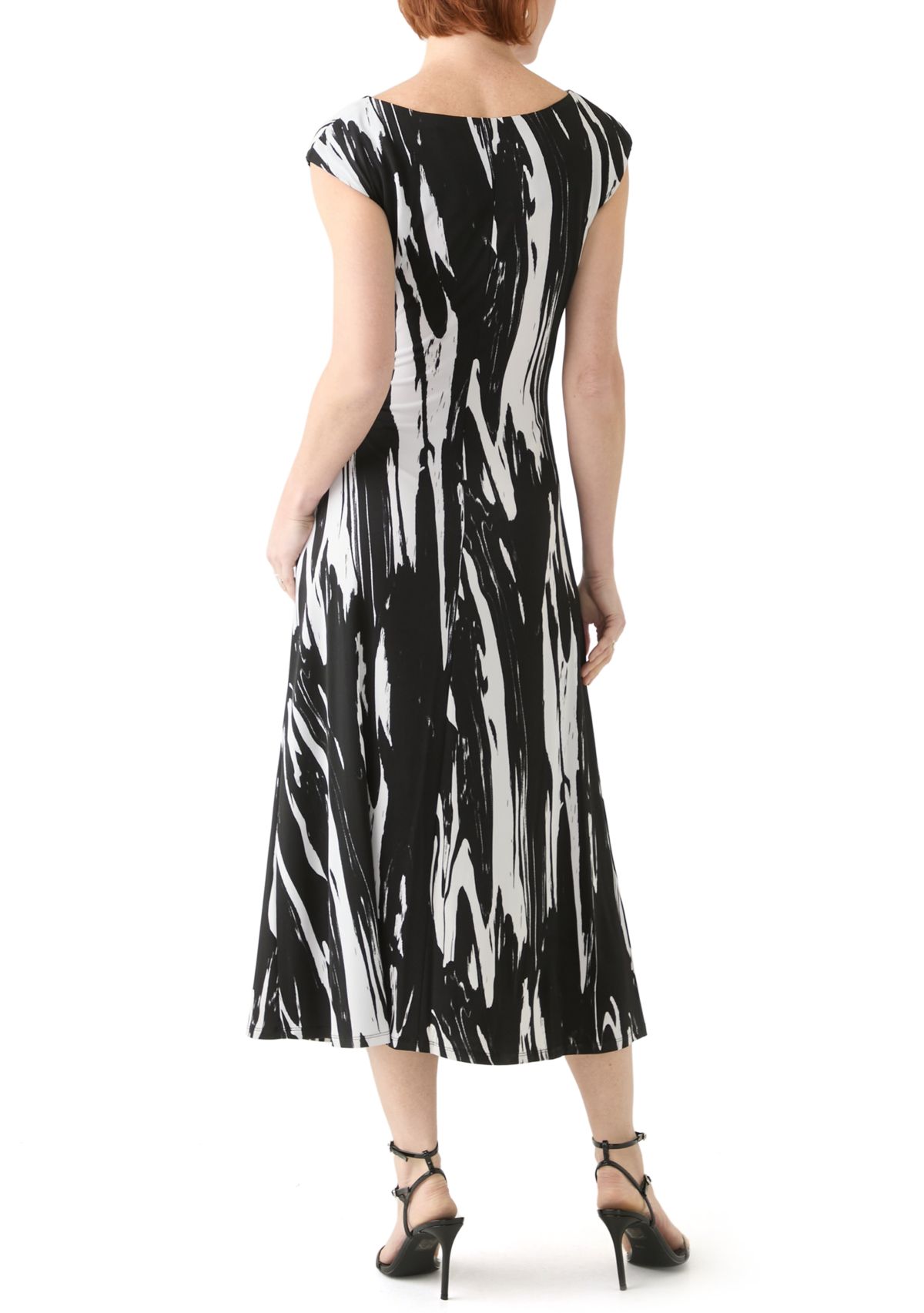 Womens Short Sleeve Crew Neck Abstract Print Dress