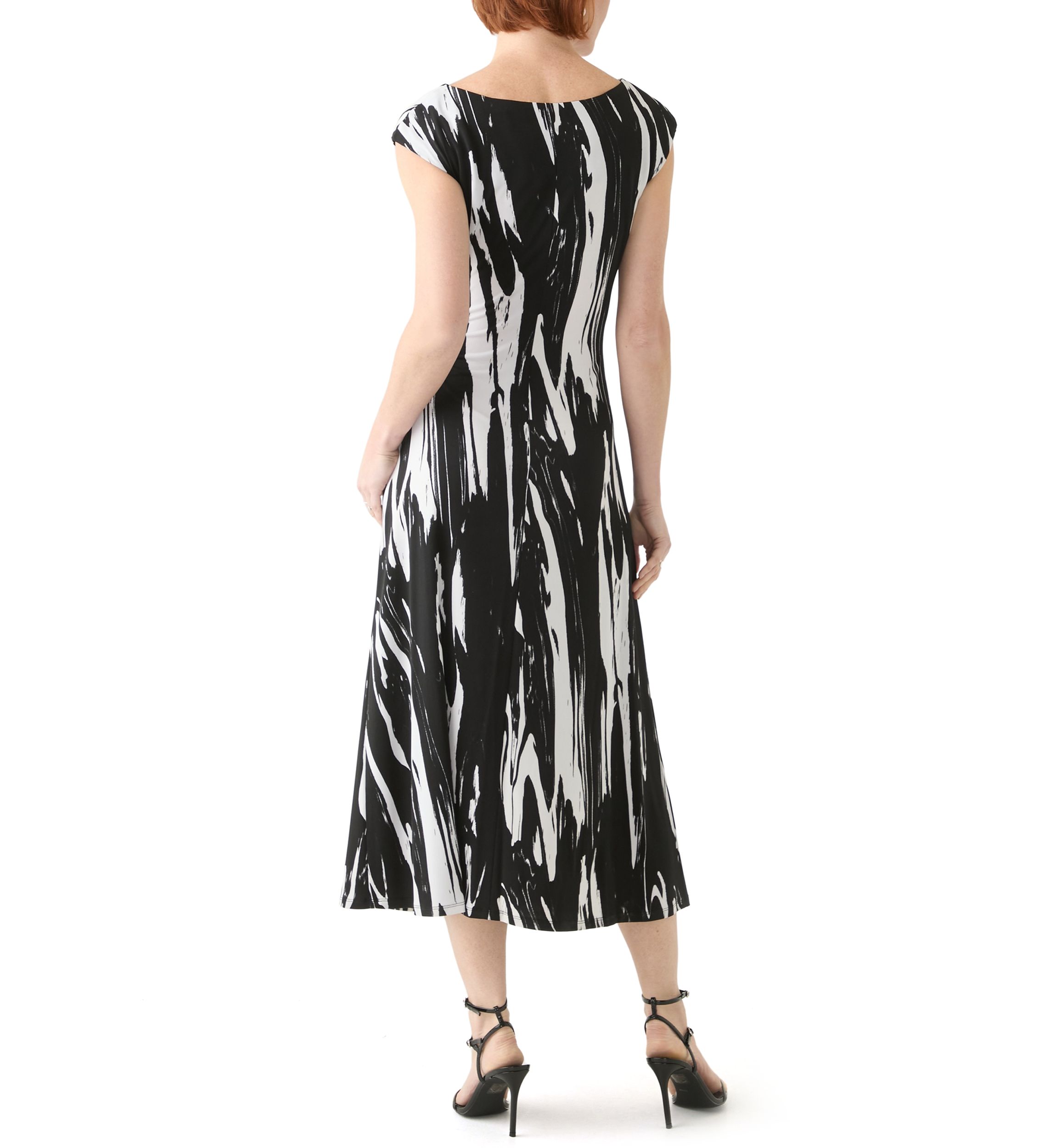 Womens Short Sleeve Crew Neck Abstract Print Dress