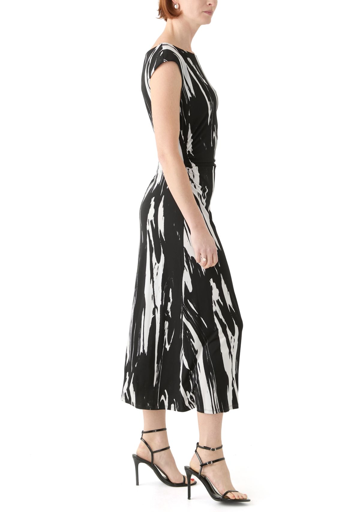 Womens Short Sleeve Crew Neck Abstract Print Dress