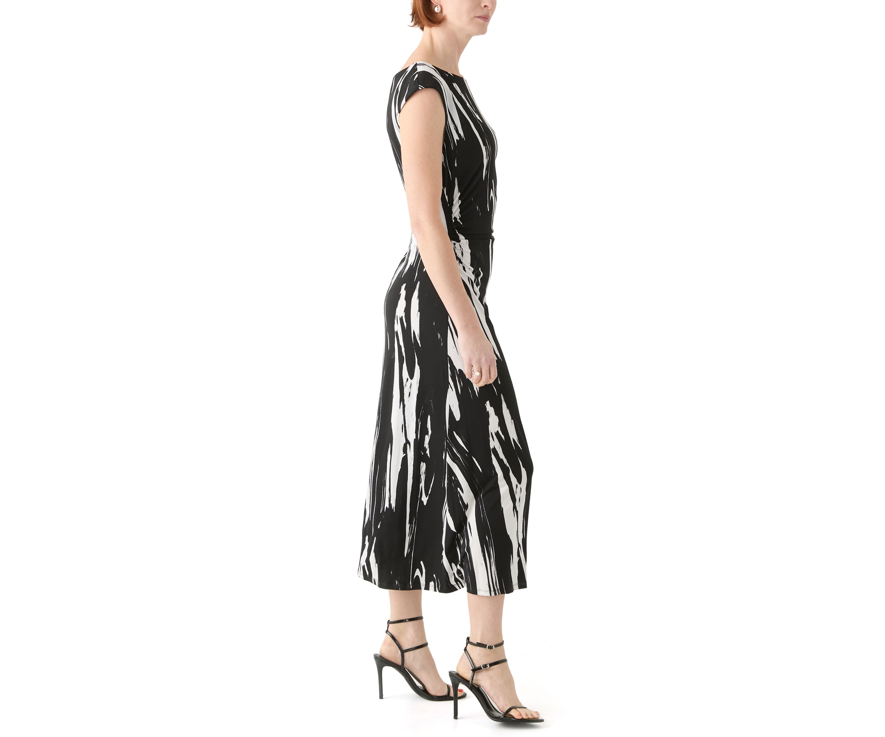 Womens Short Sleeve Crew Neck Abstract Print Dress