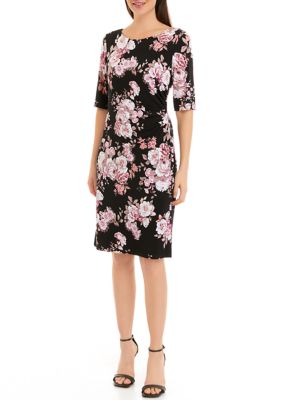 Connected Apparel Women's 3/4 Sleeve Floral Printed Sheath Dress | belk