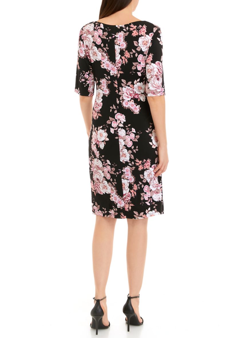 Womens 3/4 Sleeve Floral Printed Sheath Dress
