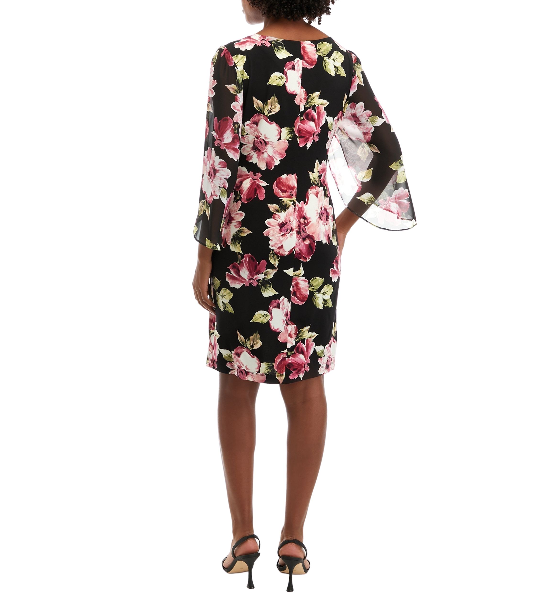 Womens Floral Printed Dress with Chiffon Sleeves