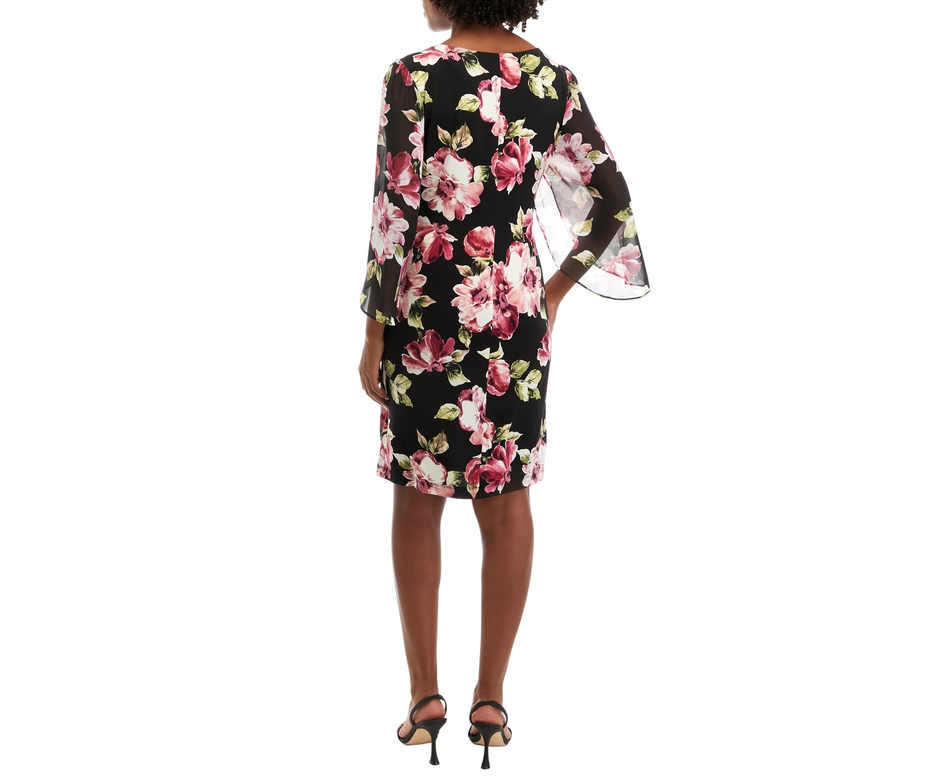 Womens Floral Printed Dress with Chiffon Sleeves