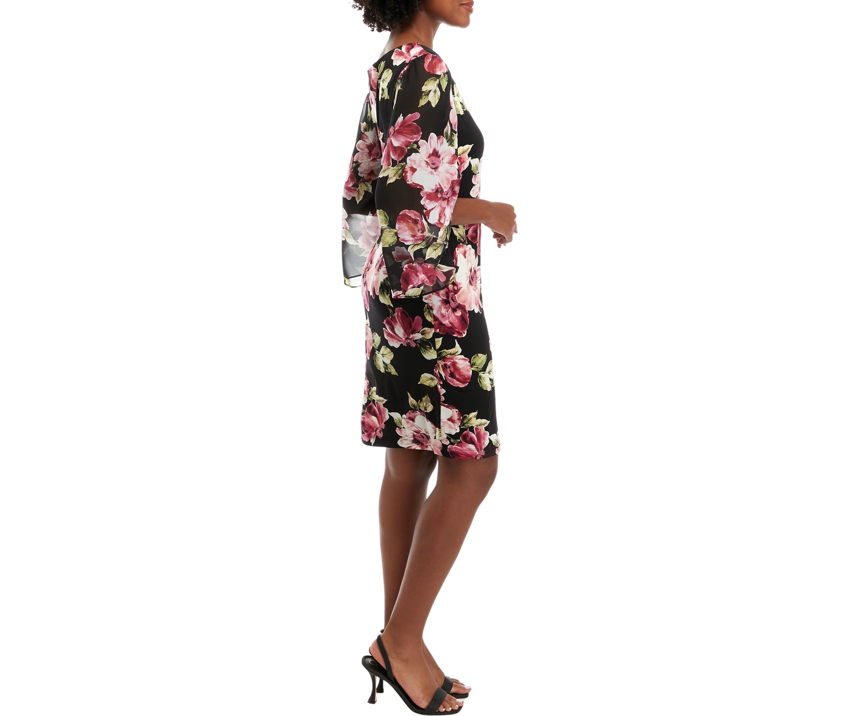 Womens Floral Printed Dress with Chiffon Sleeves