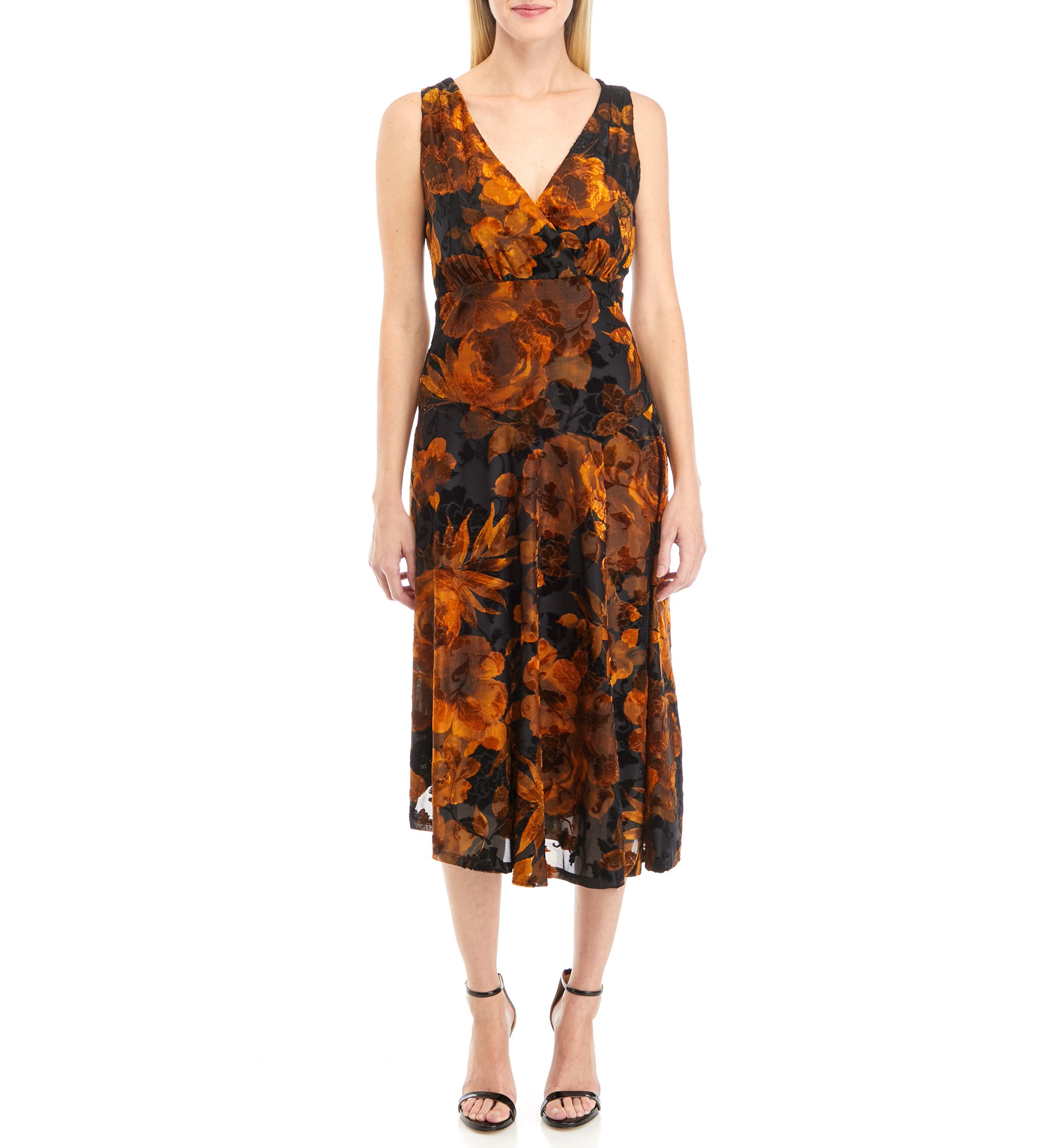 Womens Sleeveless Burnout Velvet Mesh Fit and Flare Dress