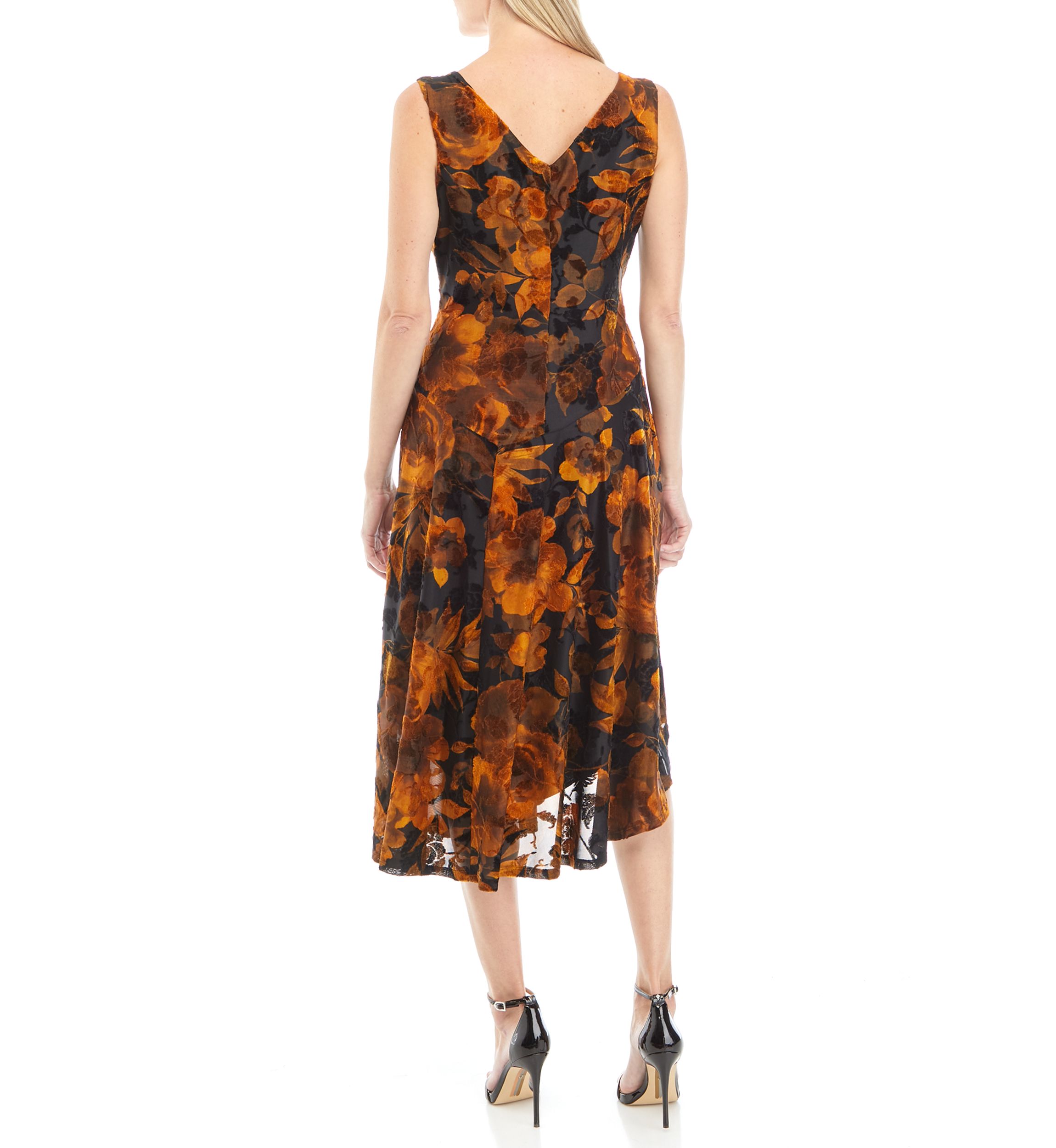 Womens Sleeveless Burnout Velvet Mesh Fit and Flare Dress