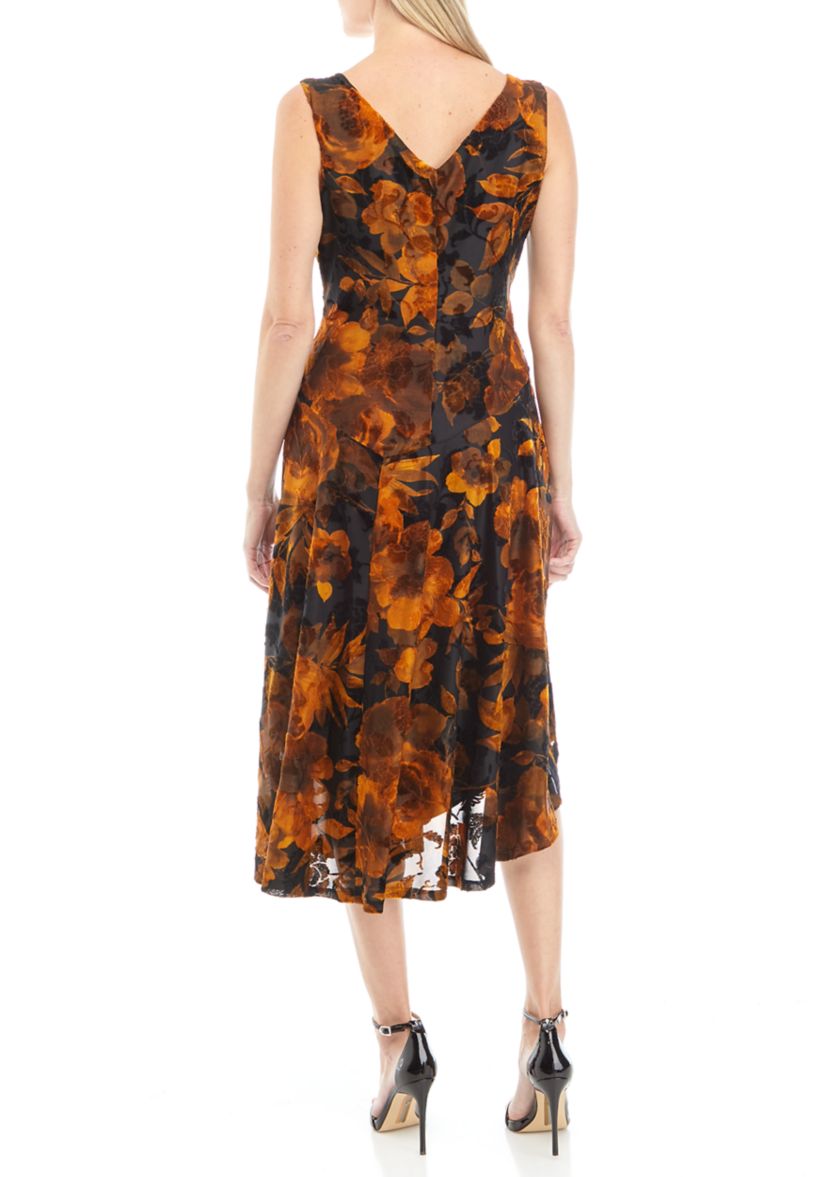 Womens Sleeveless Burnout Velvet Mesh Fit and Flare Dress