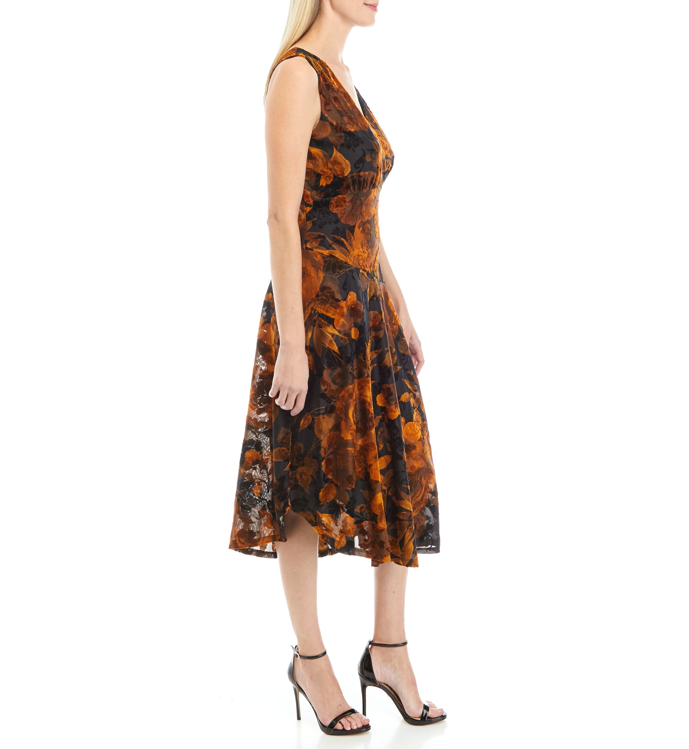 Womens Sleeveless Burnout Velvet Mesh Fit and Flare Dress